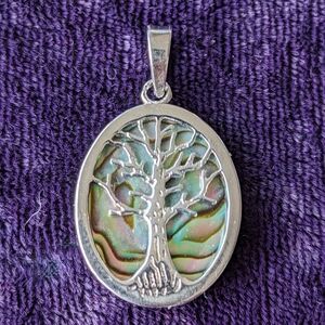 925 Sterling Silver Tree Of Life Pendant With Natural Paua Abalone Shell
